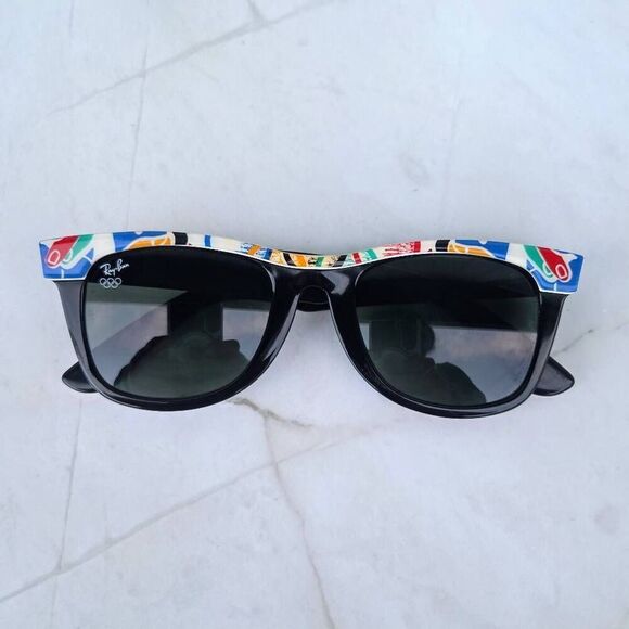 '92 Ray-ban B&L 1992 Barcelona Olympic Black Wayfarer Top Accent Sunglasses - Picture 1 of 11